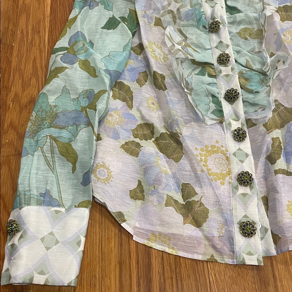 Zimmerman rhythm ruffled patchwork print silk blo… - image 4